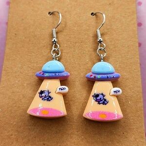 Creative Cute Spaceship Cow Moo Design Dangle Earrings